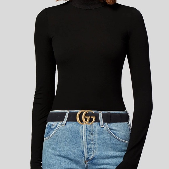 Gucci Black Smooth Calfskin Leather Gold Double G Buckle Belt 110/44. - Picture 10 of 13